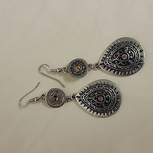 Bohemian Silver-toned Topaz Crystal Long Dangle teardrop earrings